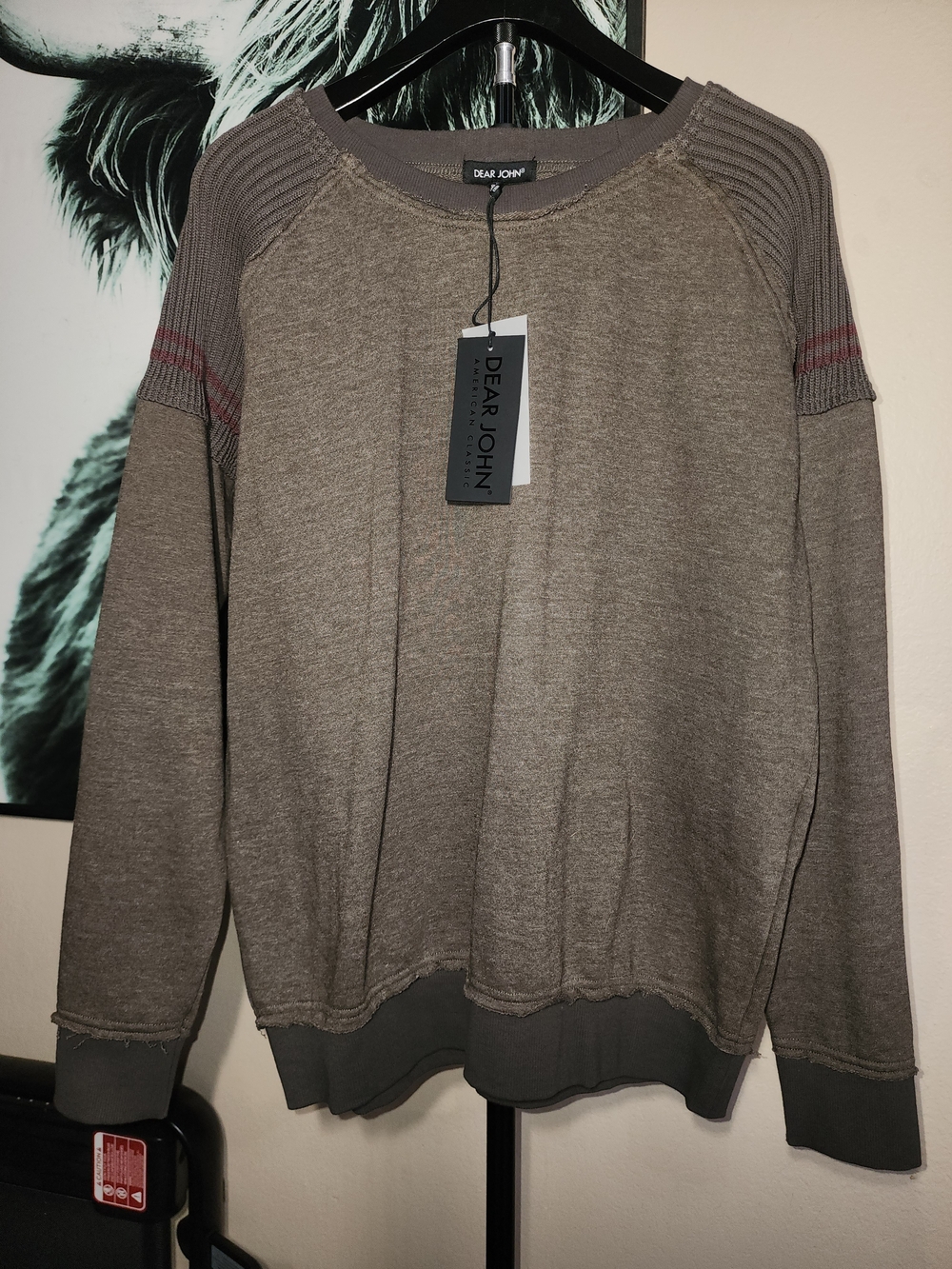 Dear John Taupe Crewneck Sweatshirt with Ribbed Shoulders